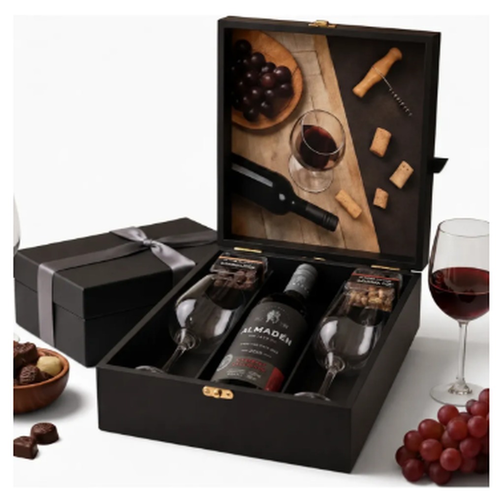 Cesta Kit Vinho Tinto Seco 750ml Com Taças. O Presente Ideal